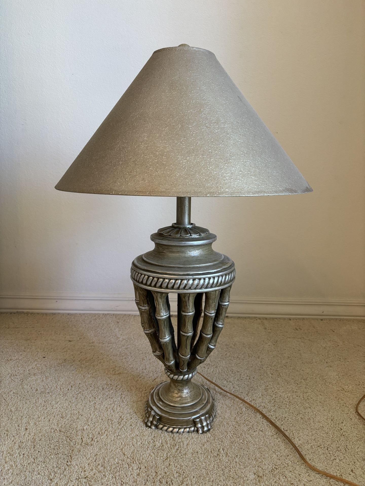 Vintage Glazed Ceramic Bamboo Style Bronze Lamp 