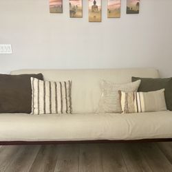 Wooden Frame Futon with Cream Mattress cover - never slept on