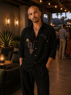 Tori Richard 4XB Black Silk Embroidered Saxophone Shirt