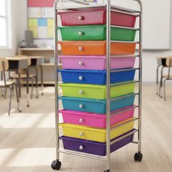 Rolling Metal Framed Plastic Drawer Storage Arts and Crafts Bin Cart!13x15x38in