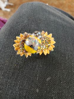 Sunflower with bee pin handmade