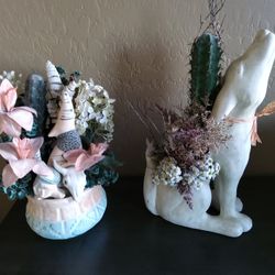 Southwestern Artificial Plants & Small Cactus With Gecko On It Decor