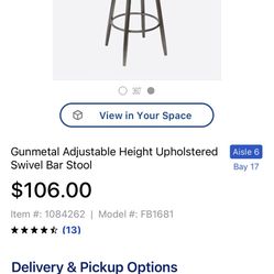 Adjustable Height  Swivel Bar Stool
