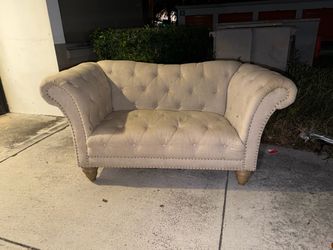 Tufted Beige Upholstered Loveseat Sofa with Nailhead Trim