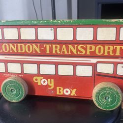 Vintagew wooden Nichigan’s London transport toy box double-decker bus