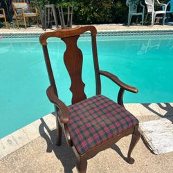 Wooden Armchair with Plaid Cushion