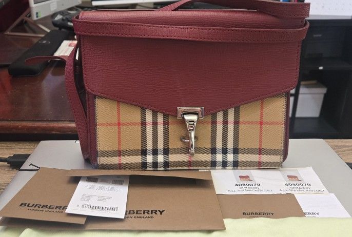 Burberry Crimson Vintage Check Macken Crossbody Bag ( Like New )