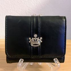 JC Fashion Vintage Tri Fold Card Coin Wallet Black Snap Front Crown