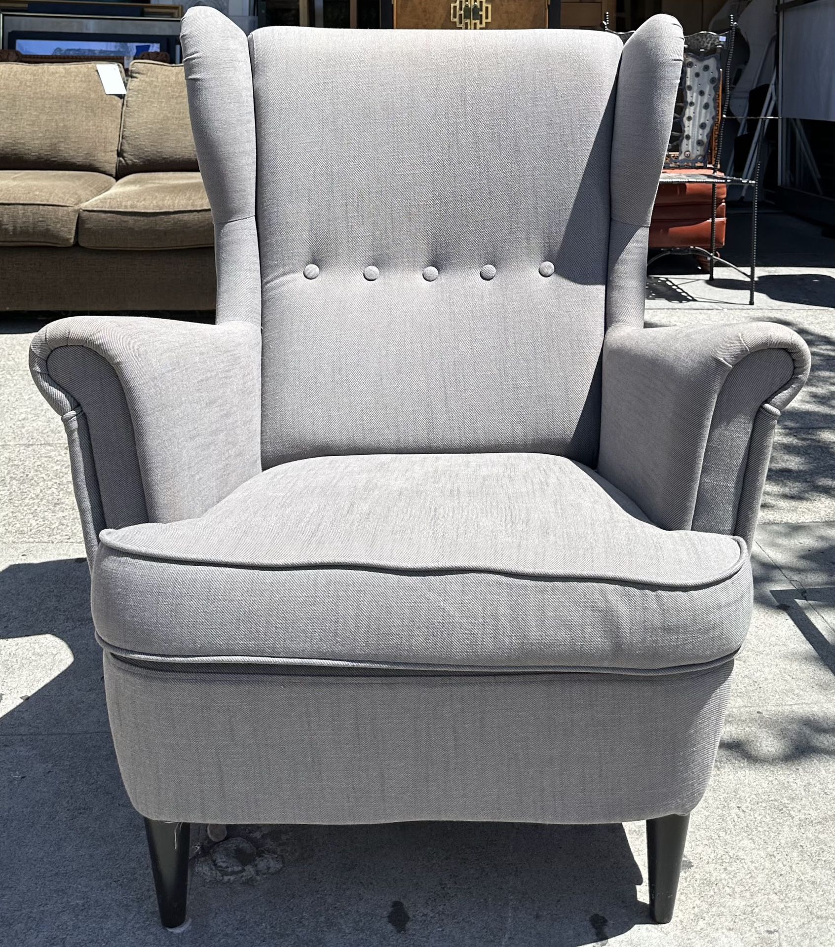 Lounge Chair | Ikea STRANDMON | Mid Century Modern Style | Grey | Wingback | Tufted | 32"L X 34"D X 37"H