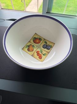 Big 5” X 12” Kitchen Fruit Bowl. Deep and Wide. White & Blue. Made in Italy