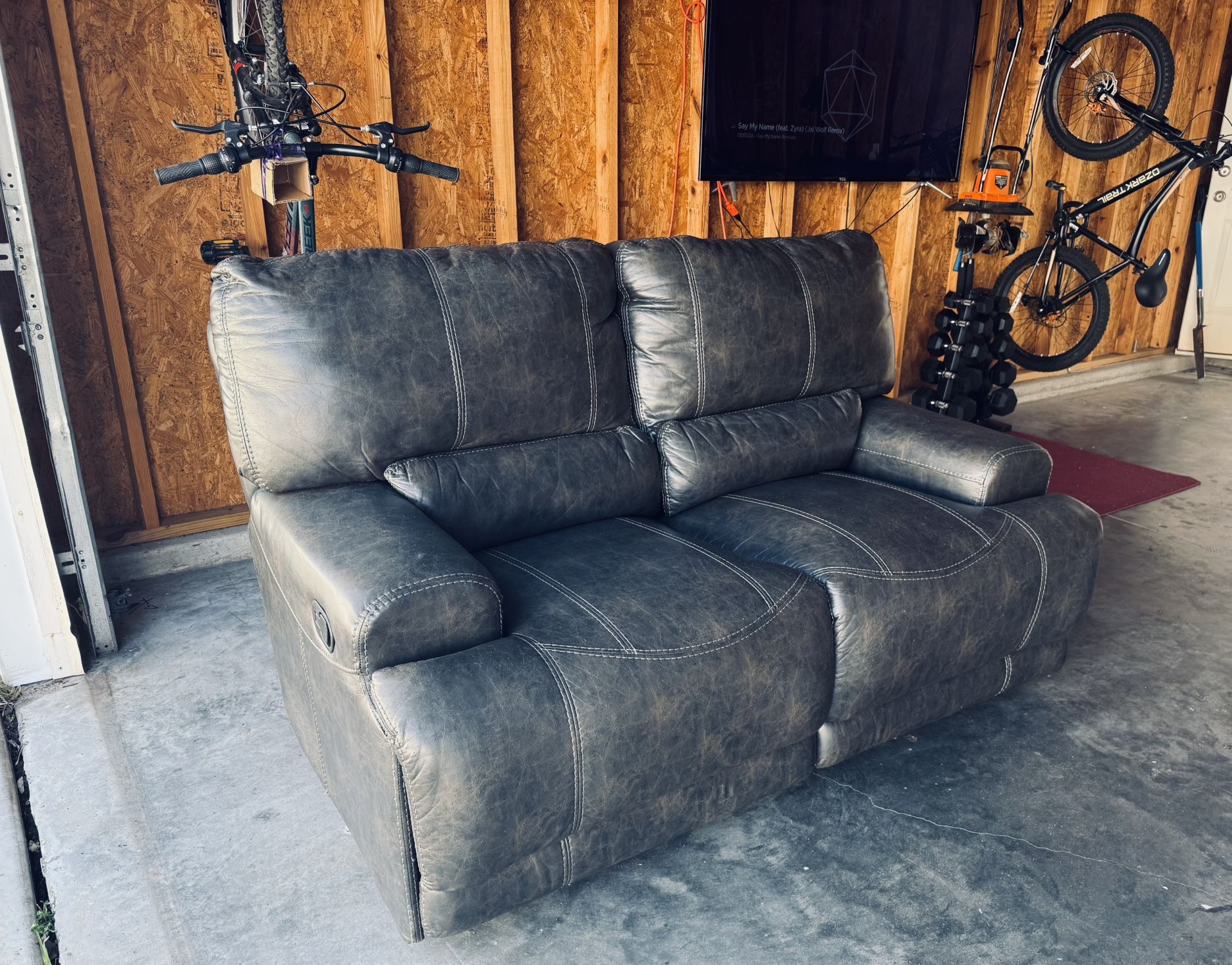 Dark Brown Leather Reclining Couch and Love Seat