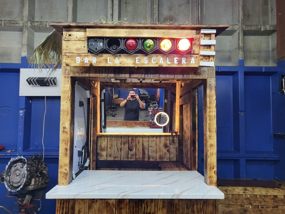 Handcrafted Rustic Portable Bar Set — Smart Mirrors + Matching Chairs + Bench