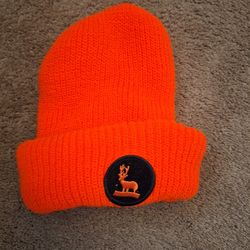 Vintage Deer Buck Patch Orange Ribbed Knit Beanie