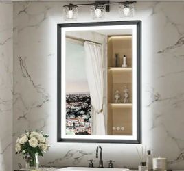 Keonjinn 24 in. W x 36 in. H Rectangular Framed LED Lighted Bathroom Vanity Mirror with Light in Black with Backlit and Anti-Fog