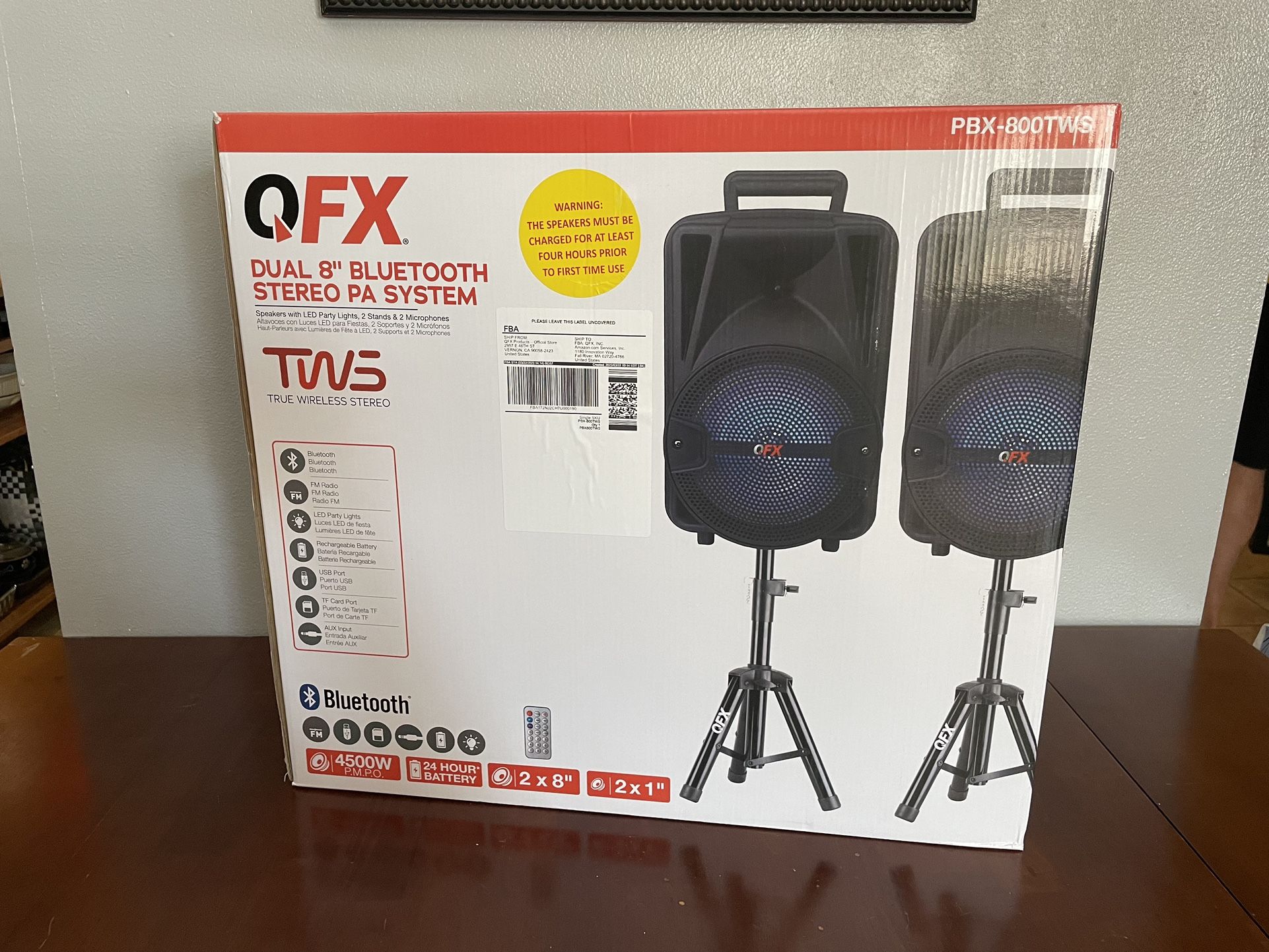 QFX PBX800TWS 8Inch TWS Bluetooth Stereo PA System with 2 8" Speakers