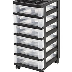6 compartment set of Plastic Storage / Organizer drawers With Caster Wheels- Like New