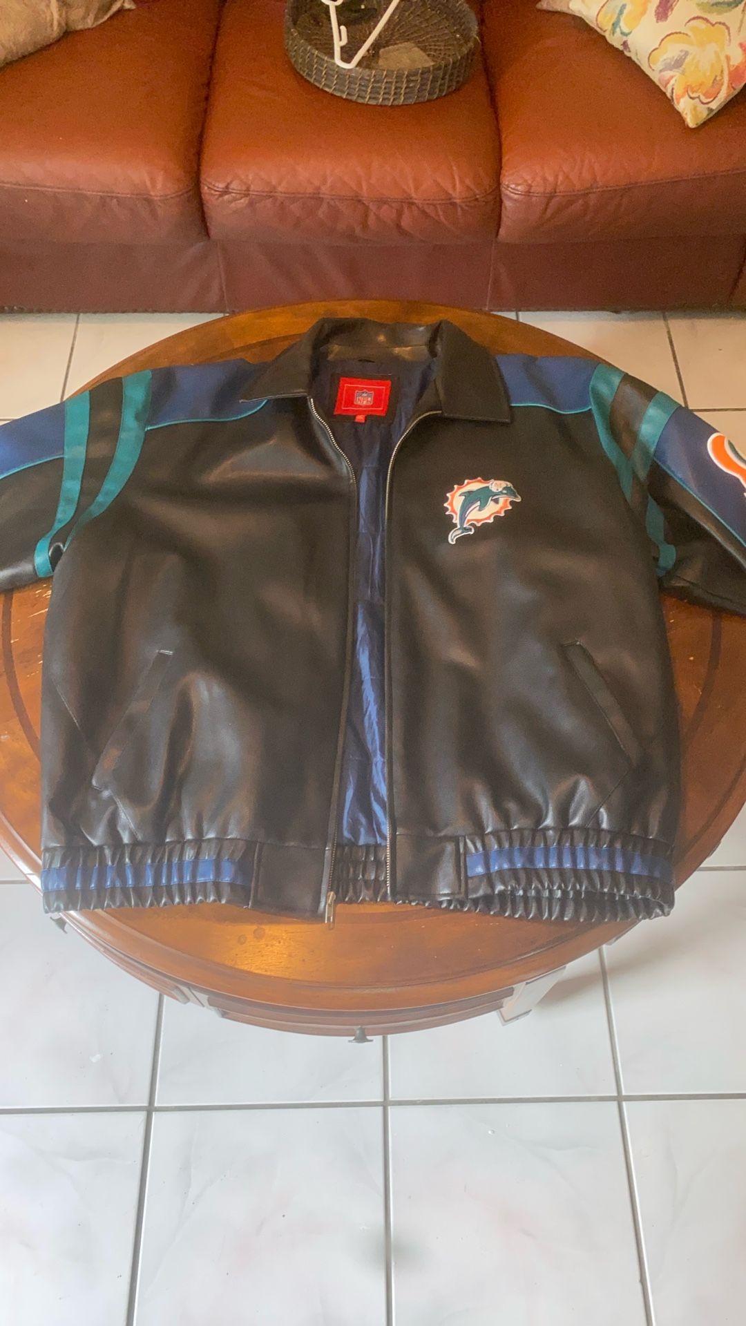 2XL Vintage Miami Dolphins Leather Jacket