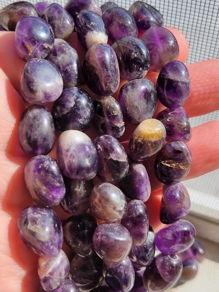 ☆ Set of 5x Natural Pre-Drilled Amethyst Beads Polished Natural Crystal set