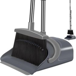 Upright Broom and Dustpan Cleaning Set – Deep & Light Gray-Indoor & Outdoor