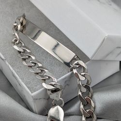 VINTAGE 8" Sterling Silver 925 ID Bracelet Miami Cuban Flat Link 8mm