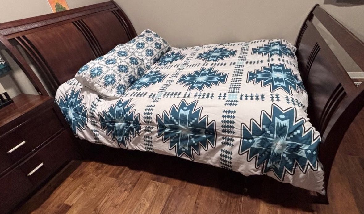 Queen Size Bed W/ Side Table