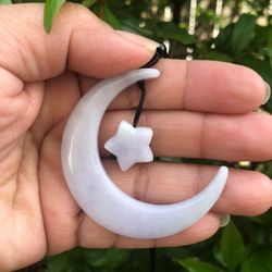Lavender color jade pendant crescent moon