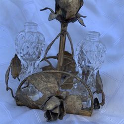 VINTAGE Roses FILIGREE DOUBLE PERFUME BOTTLE  HOLDER