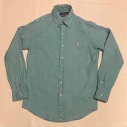 Polo By Ralph Lauren Men Long Sleeve Baby Blue Button Up Shirt Size XSmall Linen