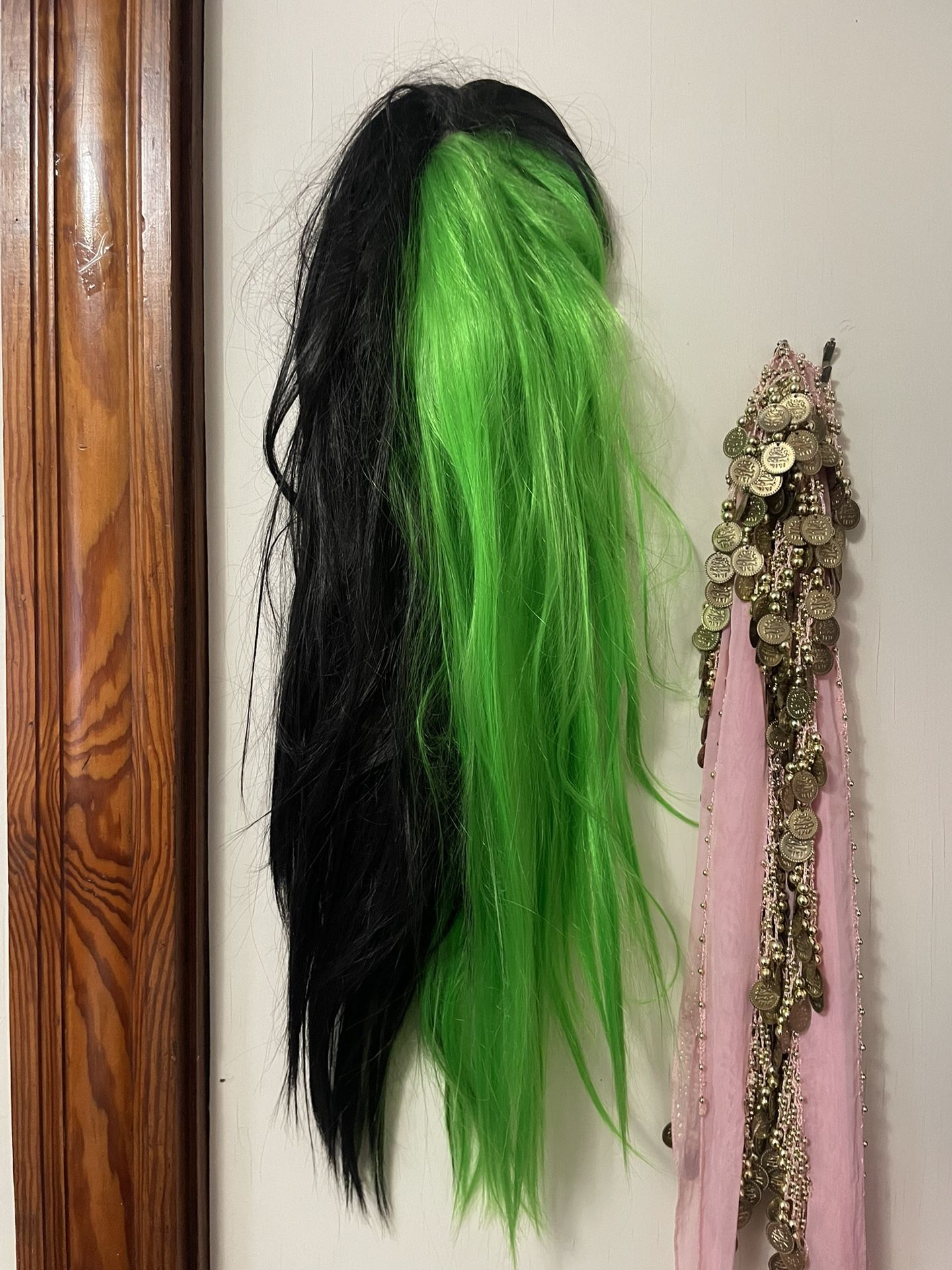 Black & Neon Green Split Wig