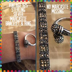 Vintage 925 STER Silver Marcasite Bracelet/Ring