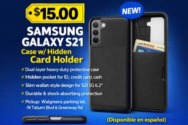 Brand new Samsung Galaxy S21 (6.2”) protective case with a hidden card holder.
