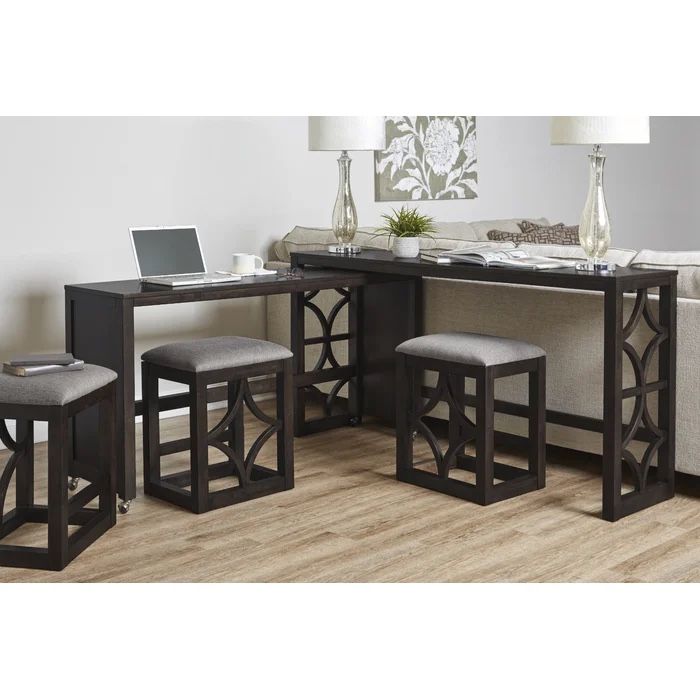 72" Long Rolling Console/Table/Desk & 3-Stool Set