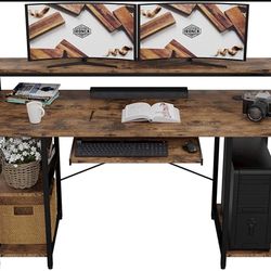 IRONCK Solid Industrial Computer Desk 55", Home Office Desk with Printer Monitor Stand -  New in Box