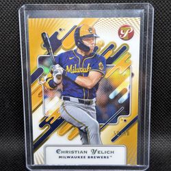 2025 Topps Pristine Christian Yelich Gold Refractor Encased /50
