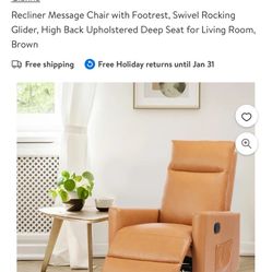 Swivel Recliner Chair - Brown Leather