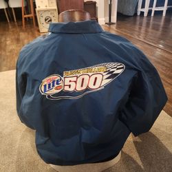 VINTAGE Rusty Wallace 500 Miller Lite Nascar Racing Jacket Size L DOUBLE SIDED.