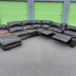 FREE DELIVERY - Large Power Recliner Sectional Break into 7pc Brown Genuine Leather Color