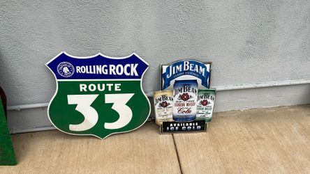 2 Rolling Rock & Jim Beam Tin Signs