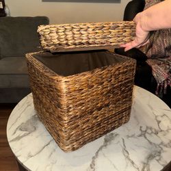 Boho Wicker Storage Basket with Lid