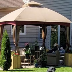 allen + roth 10-ft x 12-ft Brown Gazebo with Soft Top roof and sidewall (Screen Included)