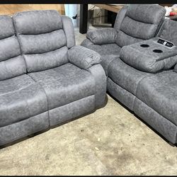 NEW GREY MICROFIBER 2pc RECLINING SOFA AND LOVESEAT WITH FREE DELIVERY
