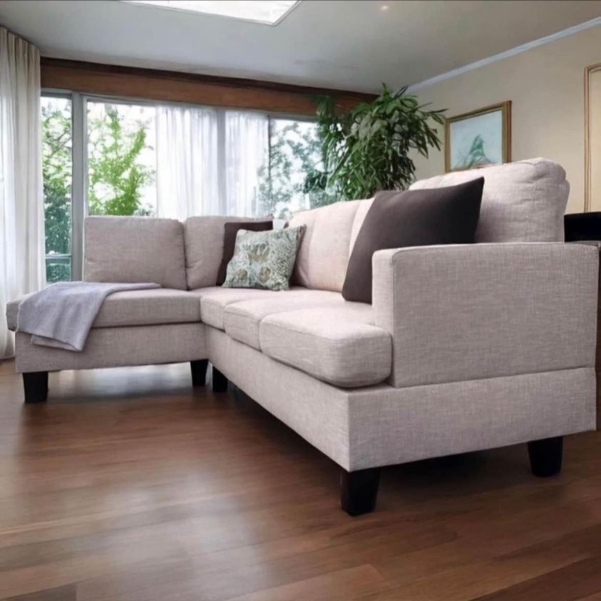 Cream Beige 95” 2pc Modern Sectional Sofa with LAF Chaise by Andover Mills