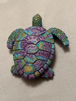 Vintage, Clay Critters  Kitchen Magnet,  a Colorful Turtle, 3” Tall, USA
