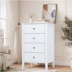4 Drawer White Dresser, Tall Wood Bedroom Dresser with Tall Legs, Bedroom Storag