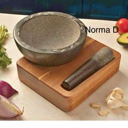 Molcajete Con Vase De Madera Acacia Nuevo En Su Caja 🌺 Princess House 🌺