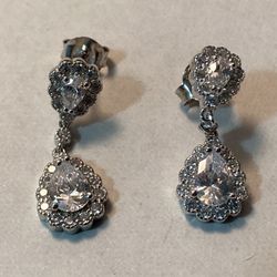 Silver Diamonique Post Dangle Earrings 
