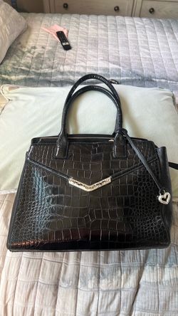 Brighton Black Croc-Embossed Leather Satchel