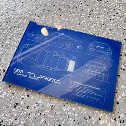 Blueprint of the Porsche 911 Turbo 930 Digital Painting Glass Art