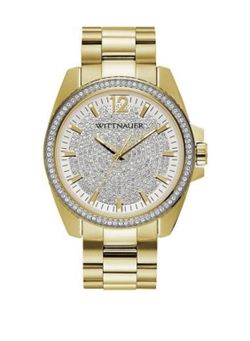 Wittnauer Wn3072 Men's 44mm Pave Gold Tone Quartz Stainless Steel Watch