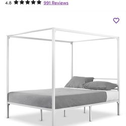 Like New White Metal Canopy  Queen/full Bed Frame 